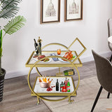 Round 2-Tier Marble Texture Tea Trolley Gold Paint Finish