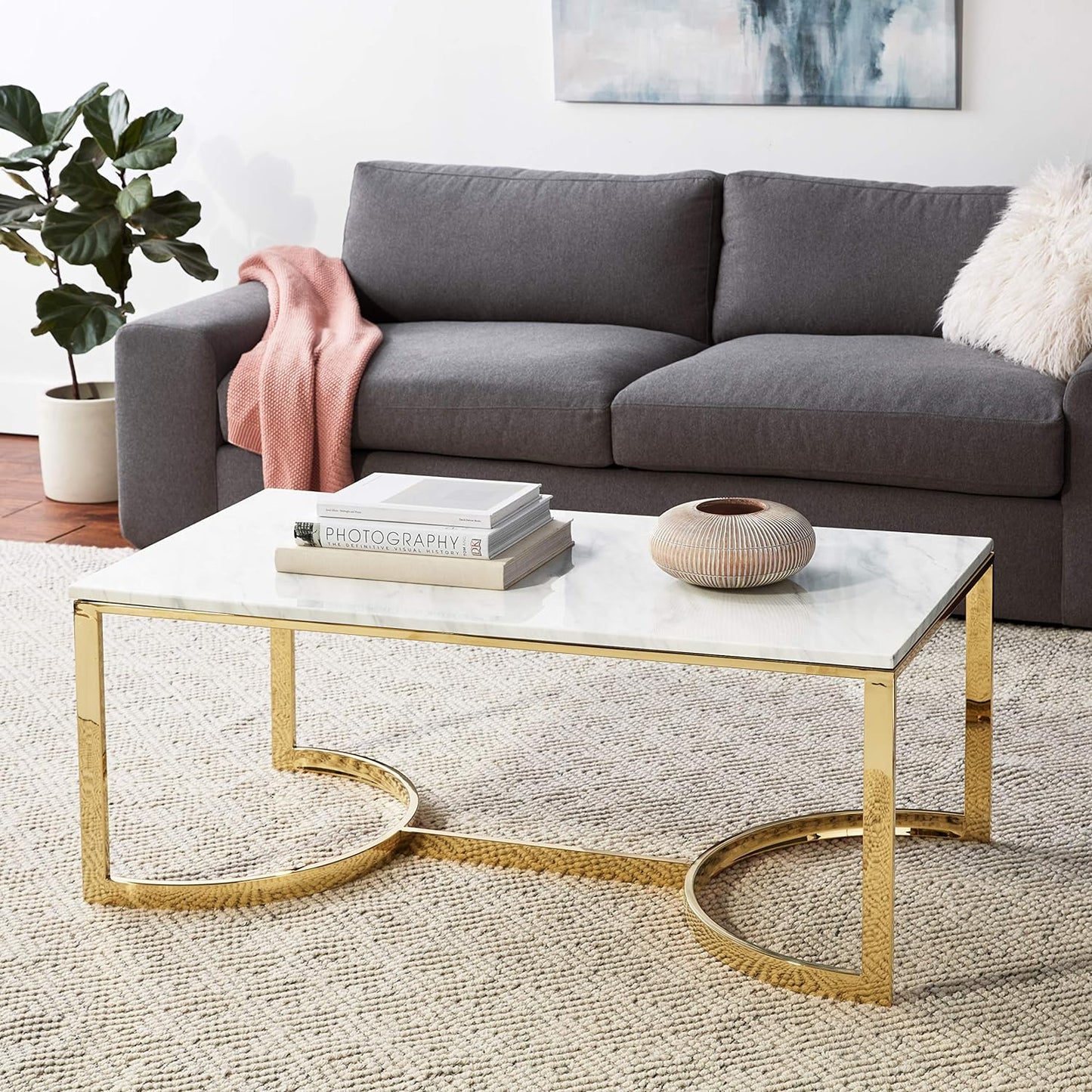 U Shape Rode Based Center Table Gold Paint Finish