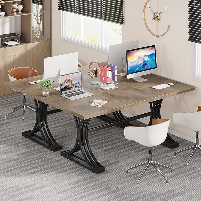 Industrial office computer desk by Metal Furniture with a curved design, ideal for home workspace or professional office setups.