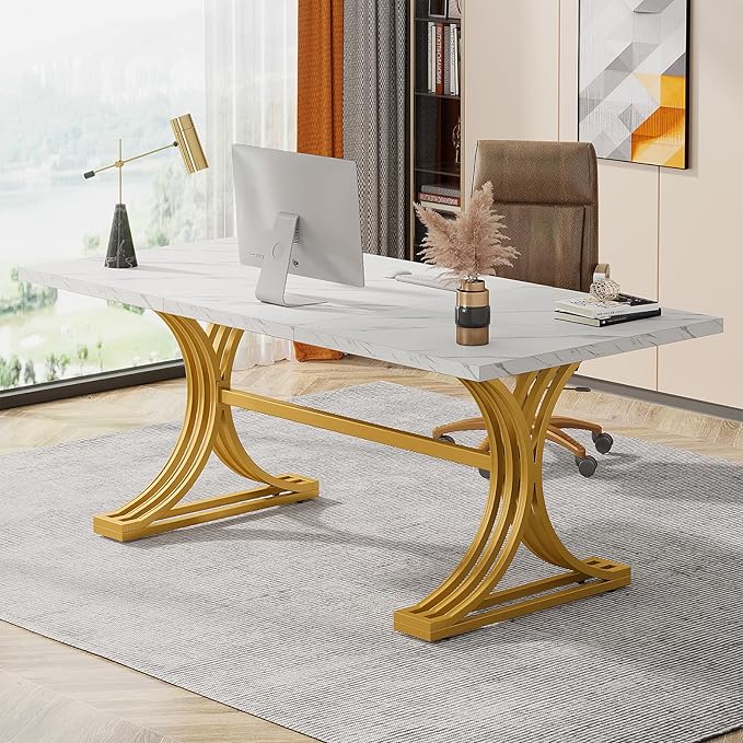 Industrial-style Metal Furniture computer desk with curved design, ideal for office, study, or home workspace setup.
