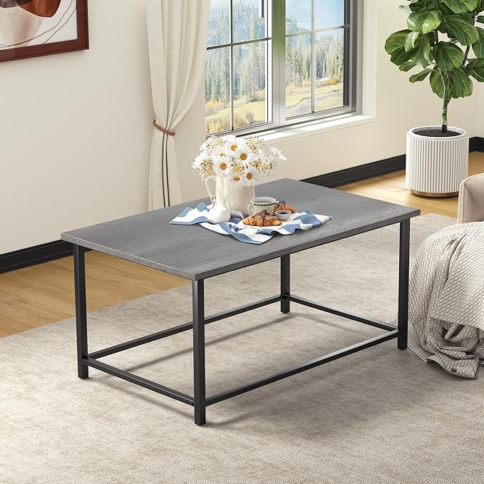 Rectangular Design with Wood-Look Top and Black Metal Frame. Perfect for Living Rooms, Lounges, or Offices.