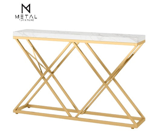 X Model Console Table with Marble Top – Metal Furniture