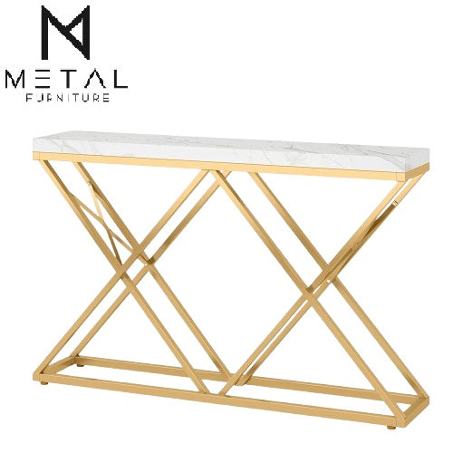 X Model Base Console Table Wooden Marble Texture Sheet Console Table For Hallway And Entryway way