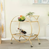 Round 2-Tier Marble Texture Tea Trolley Gold Paint Finish