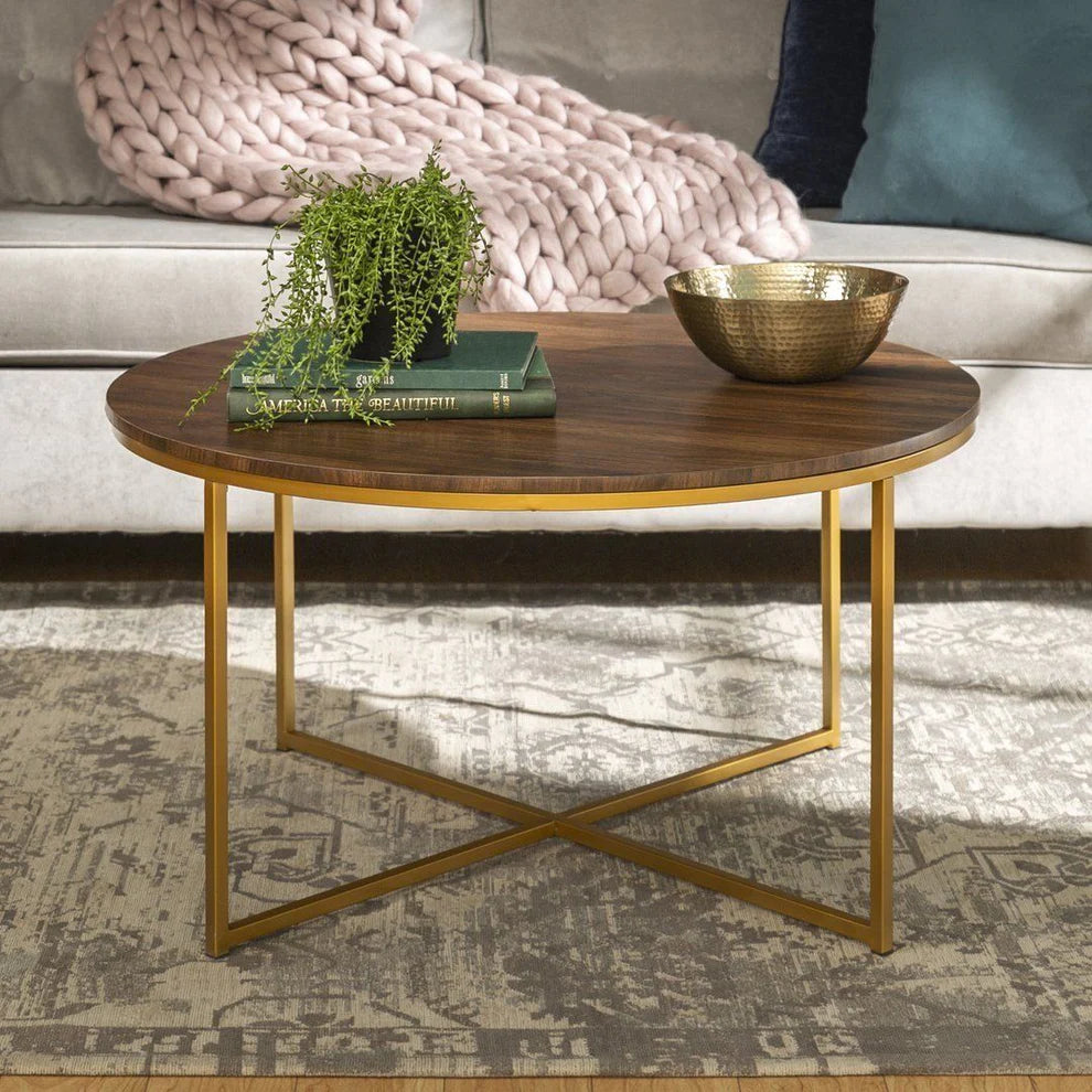 X Based Round Center Table 30" Diameter Luxury Look Style