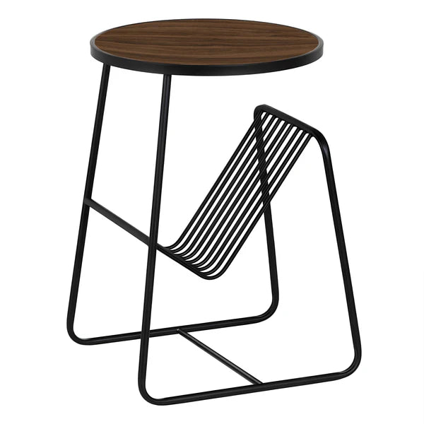 Dark walnut Metal Furniture coffee table with a circular tabletop for coffee, decor, or small plants in modern home interiors.