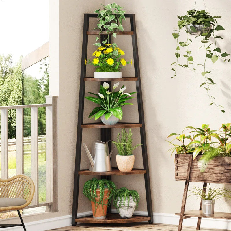 Room Corner Rack Modern Corner Rack - 5 Tier Corner Rack Wood Shelf - Metal Furniture