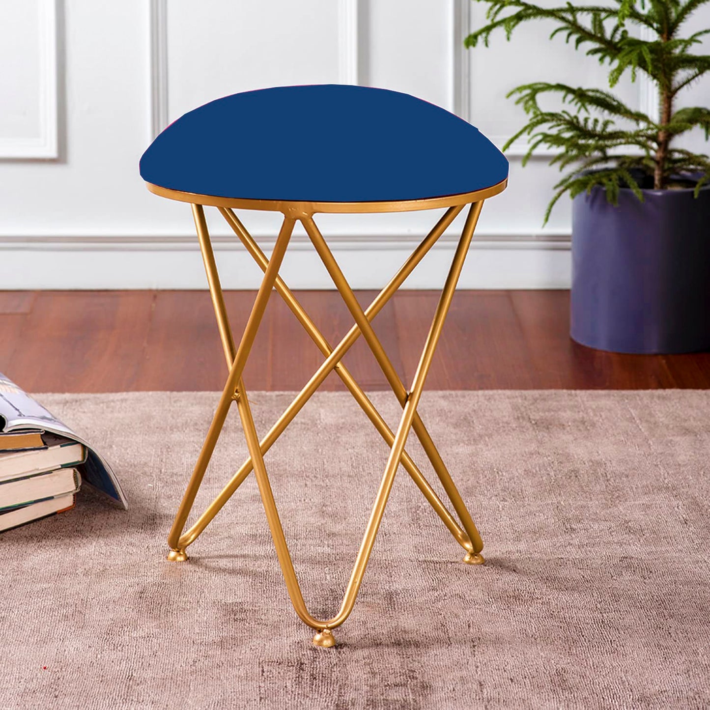 Cross Leg Ottoman Stool Velvet Top For Living Room
