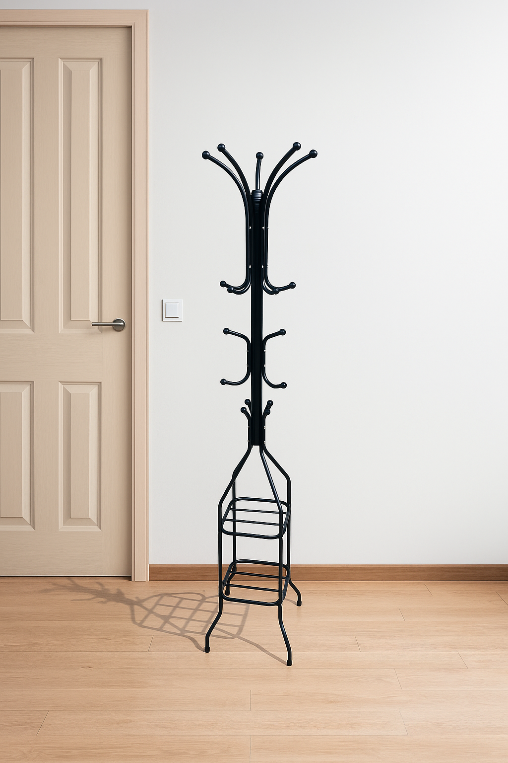 Stylish Metal Coat & Hat Stand with Round Wooden Base – Multi-Purpose Jacket Organizer Rack for Home, Office & Entryway