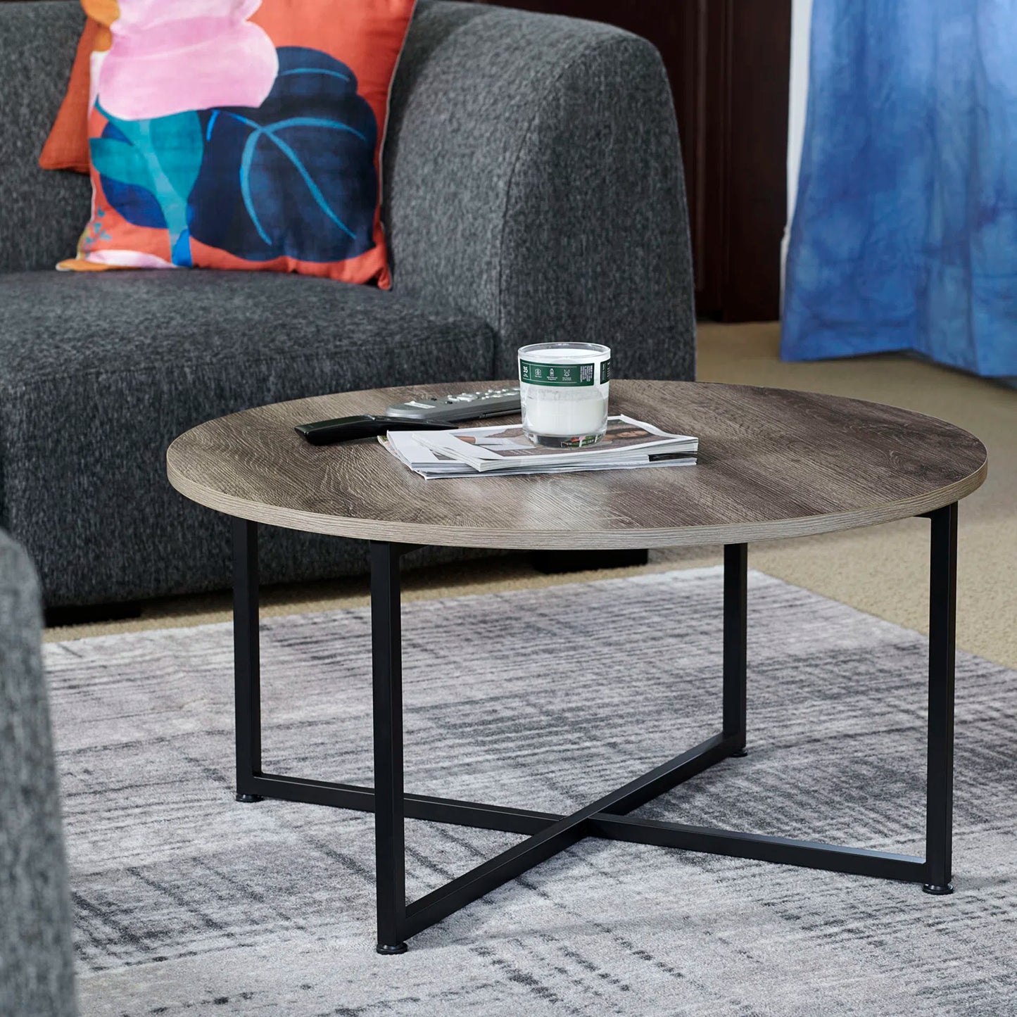 X Based Round Center Table 30" Diameter Luxury Look Style