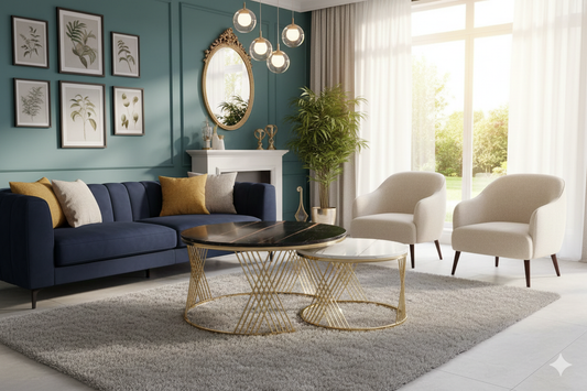 Elegant Gold Metal Center Table Set - Stylish Coffee Tables for Home & Reception | Metal Furniture