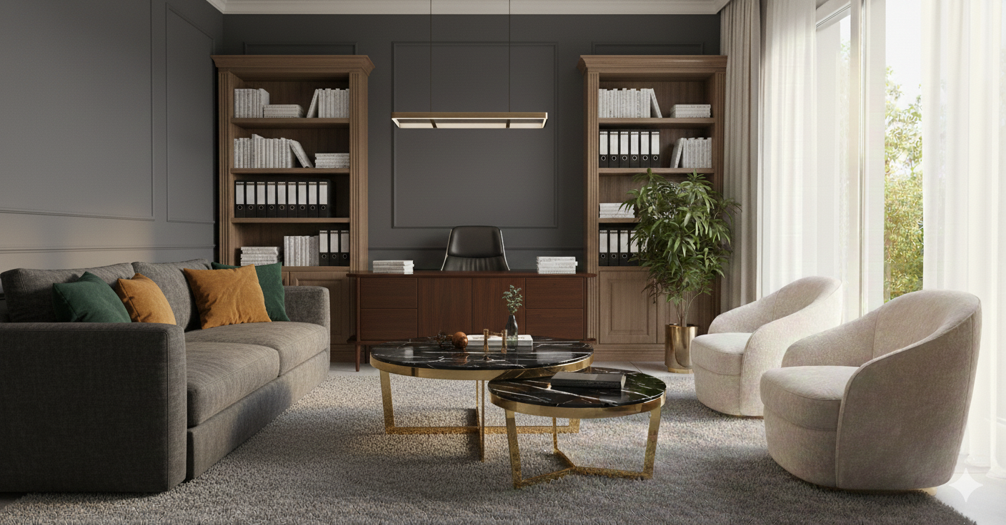 Modern Center Table Set with Golden Frame - Stylish Coffee Tables for Home & Office | Metal Furniture