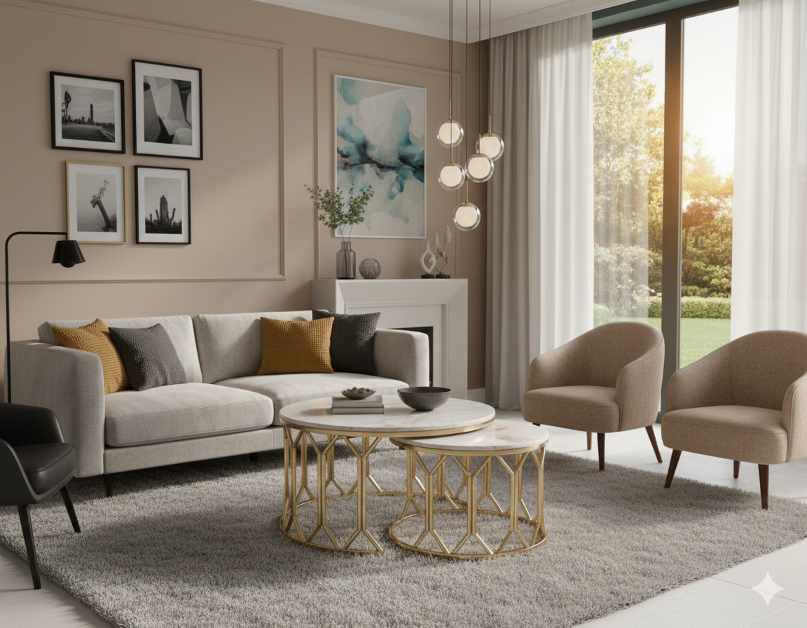 Premium Golden Round Center Tables - Modern Coffee Table Set for Living Room | Metal Furniture