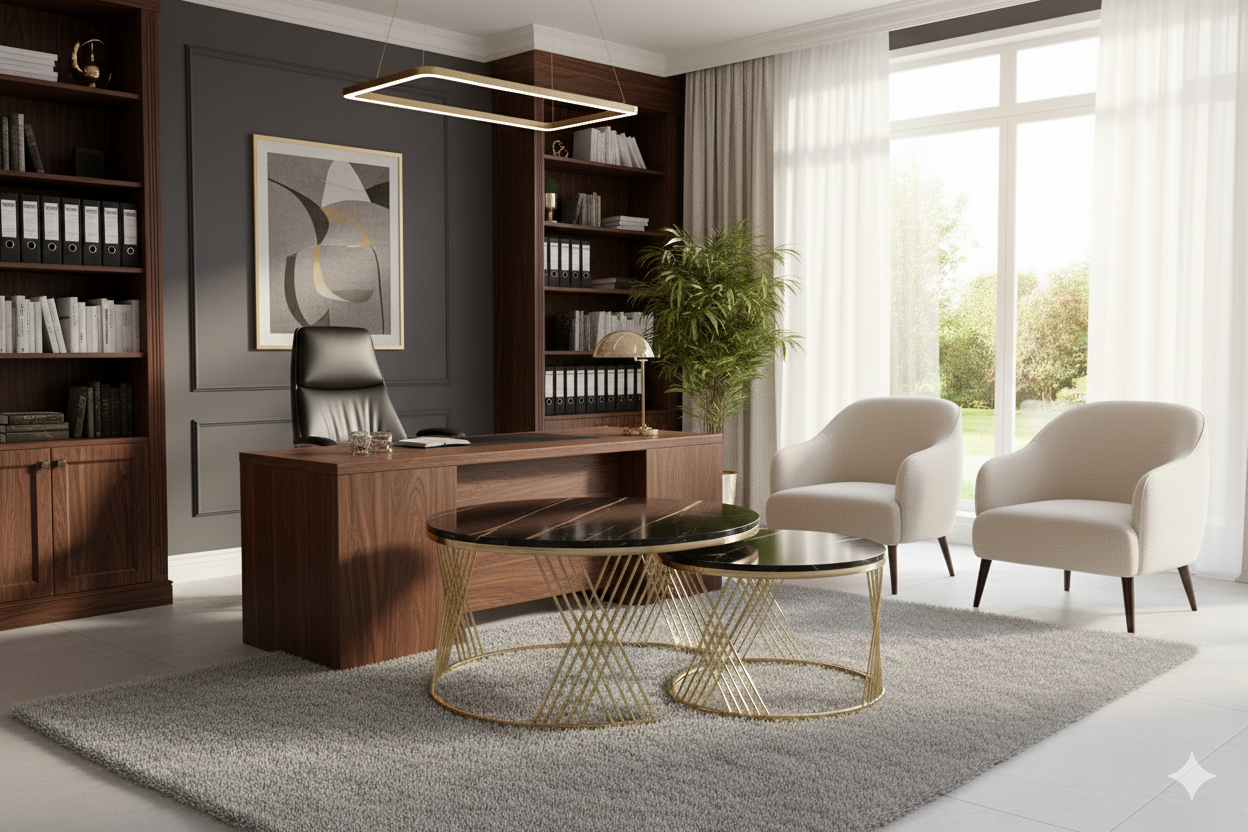 Elegant Gold Metal Center Table Set - Stylish Coffee Tables for Home & Reception | Metal Furniture