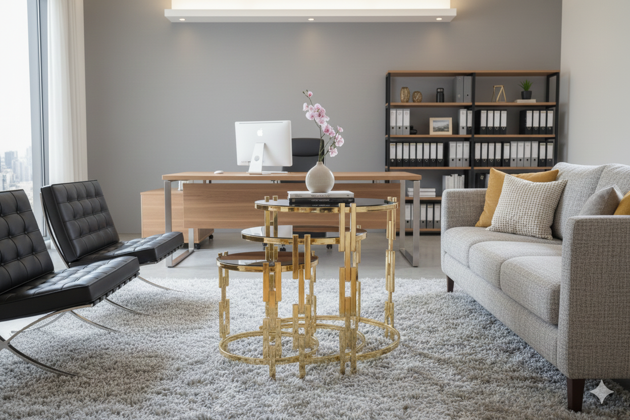 Modern Golden NestingTable Set with Elegant Glass Tops and Strong Metal Frame for Home Décor