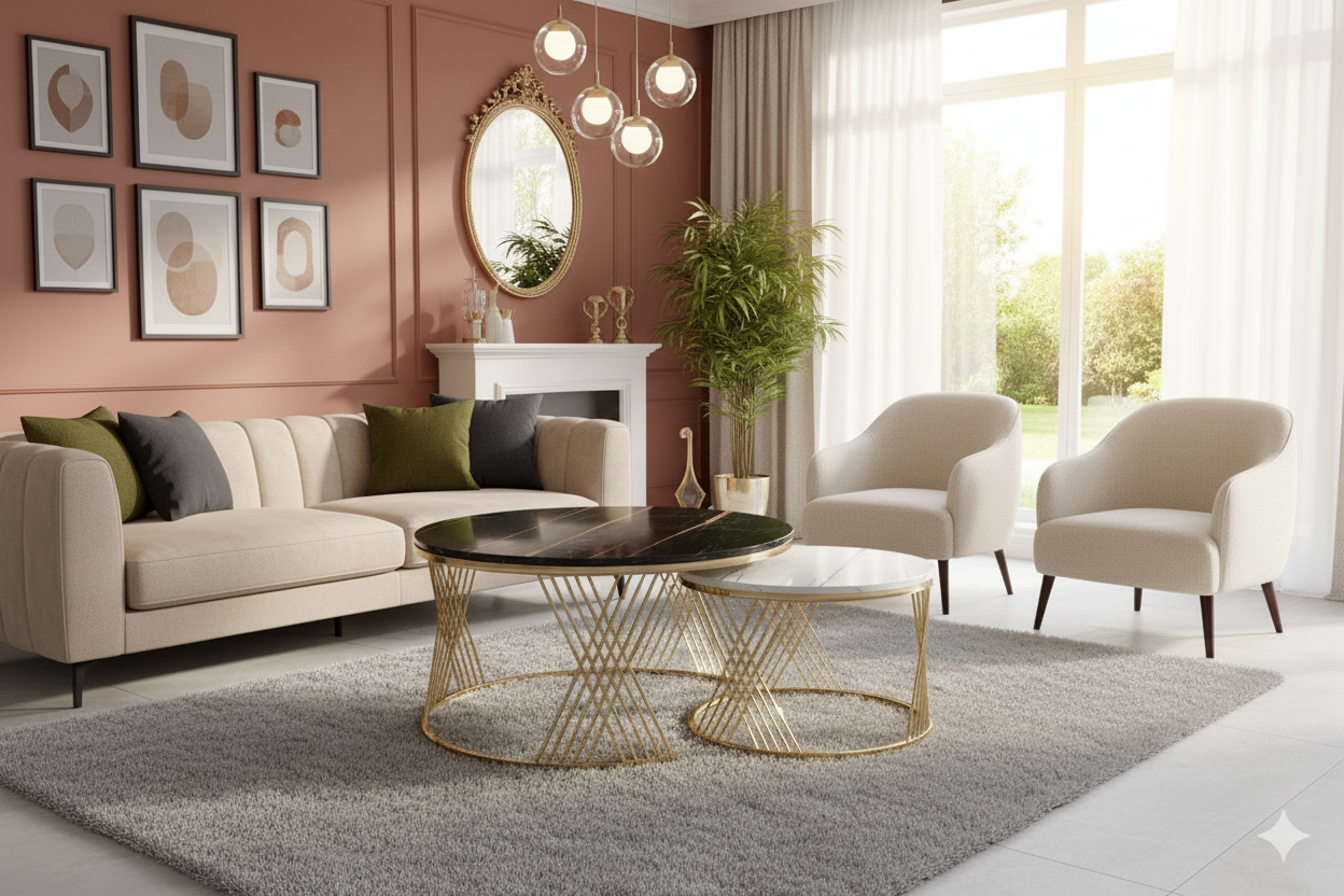 Elegant Gold Metal Center Table Set - Stylish Coffee Tables for Home & Reception | Metal Furniture