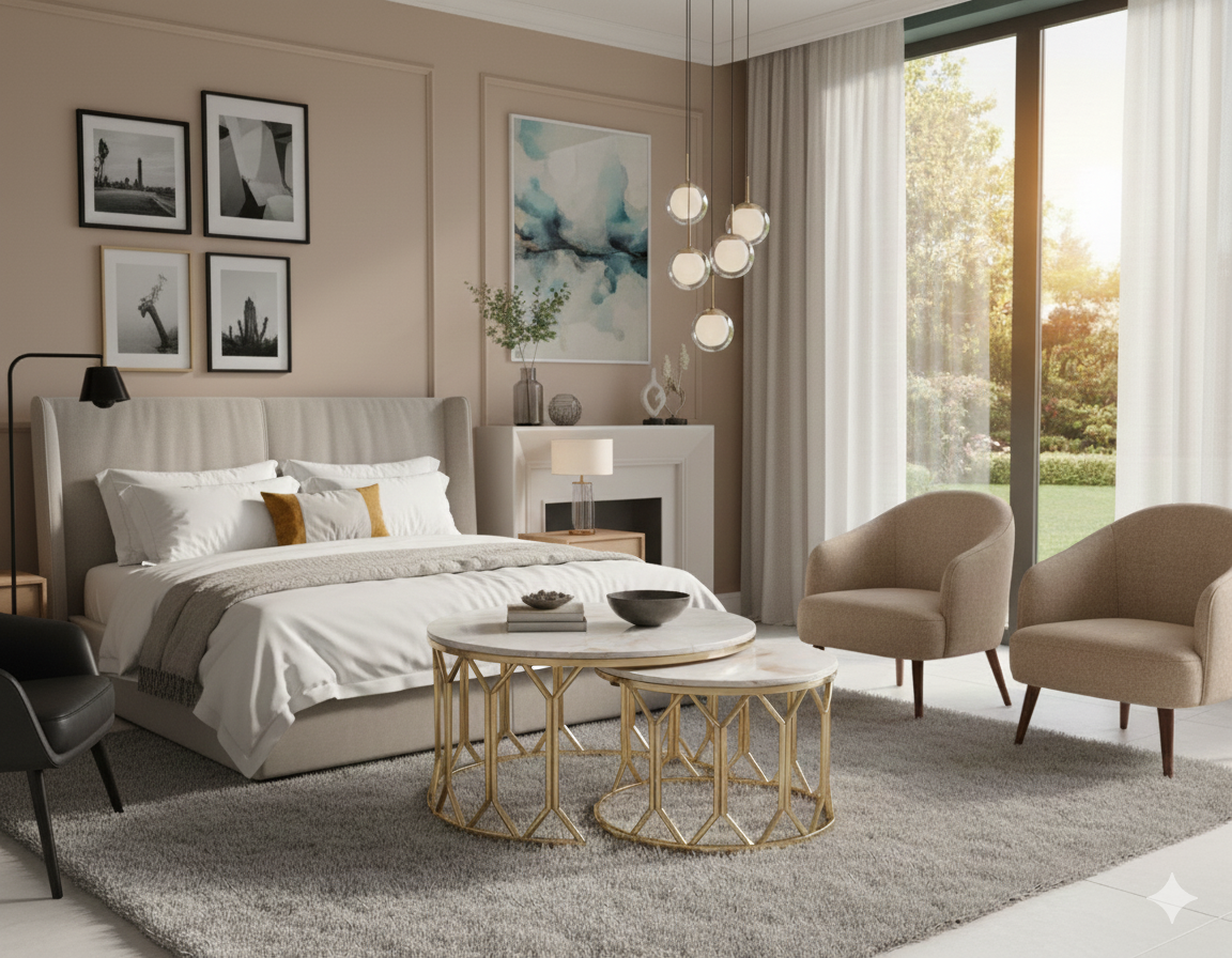 Premium Golden Round Center Tables - Modern Coffee Table Set for Living Room | Metal Furniture