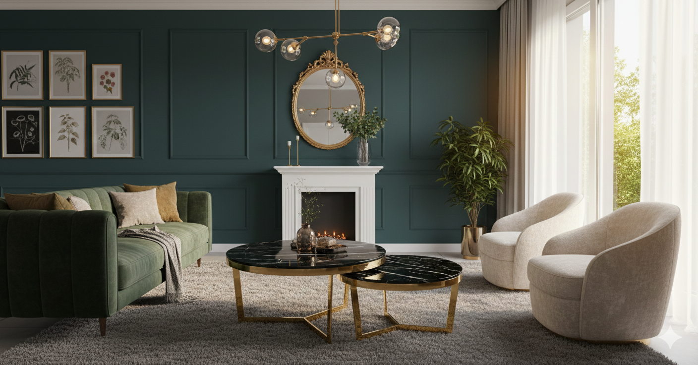 Modern Center Table Set with Golden Frame - Stylish Coffee Tables for Home & Office | Metal Furniture