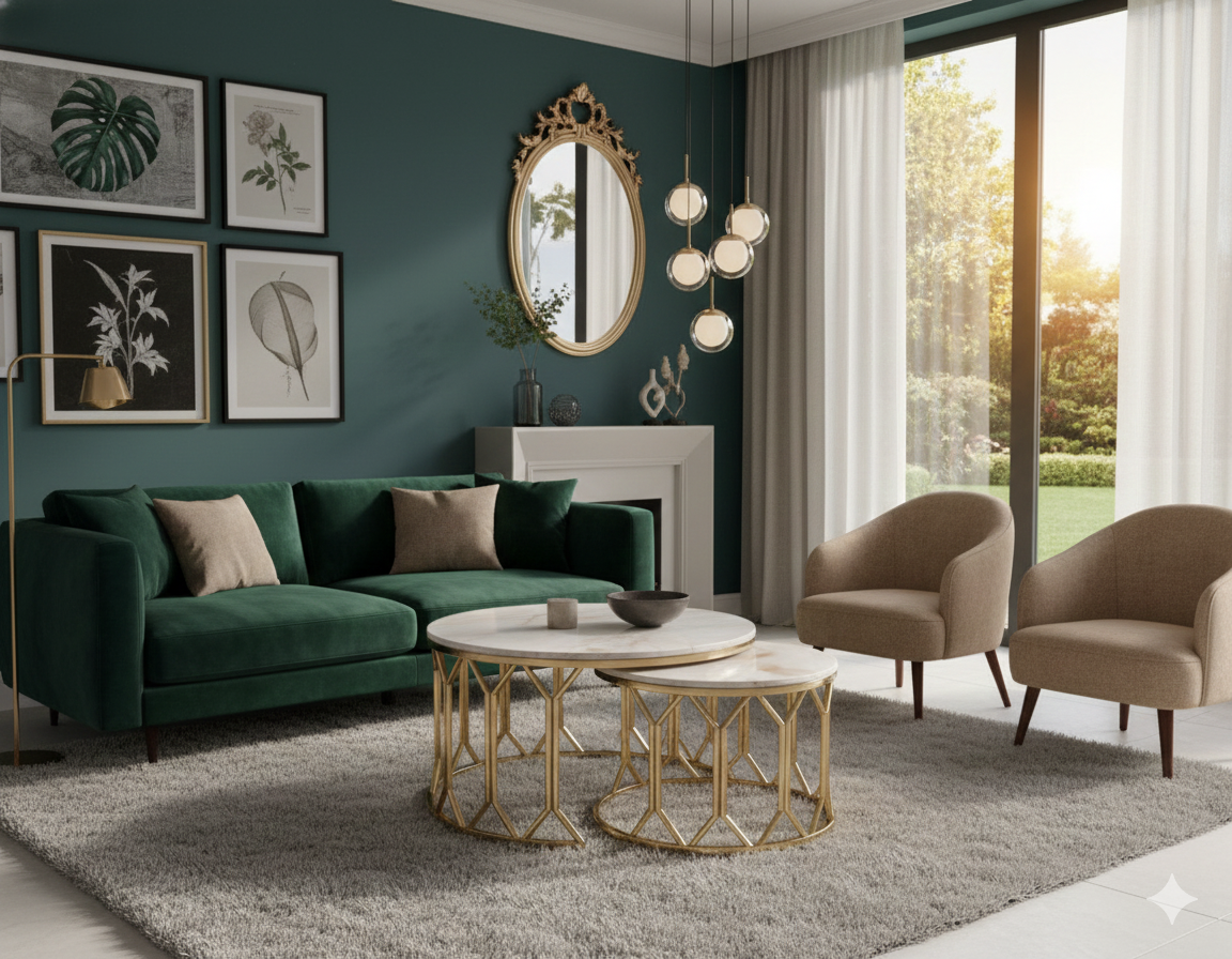 Premium Golden Round Center Tables - Modern Coffee Table Set for Living Room | Metal Furniture