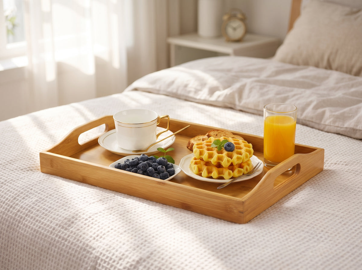 Multipurpose Breakfast Serving Tray | Modern Food & Tea Tray for Home | Single Wooden Breakfast Tray