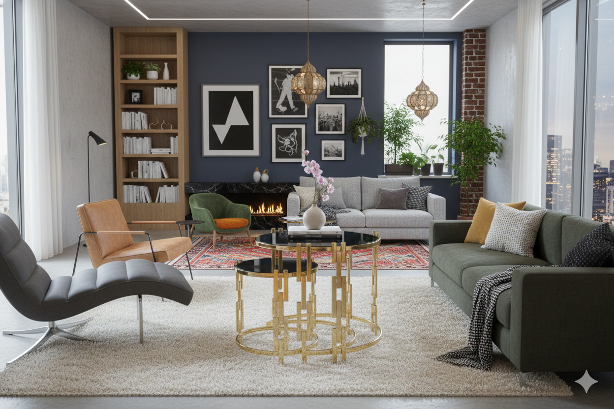 Modern Golden NestingTable Set with Elegant Glass Tops and Strong Metal Frame for Home Décor