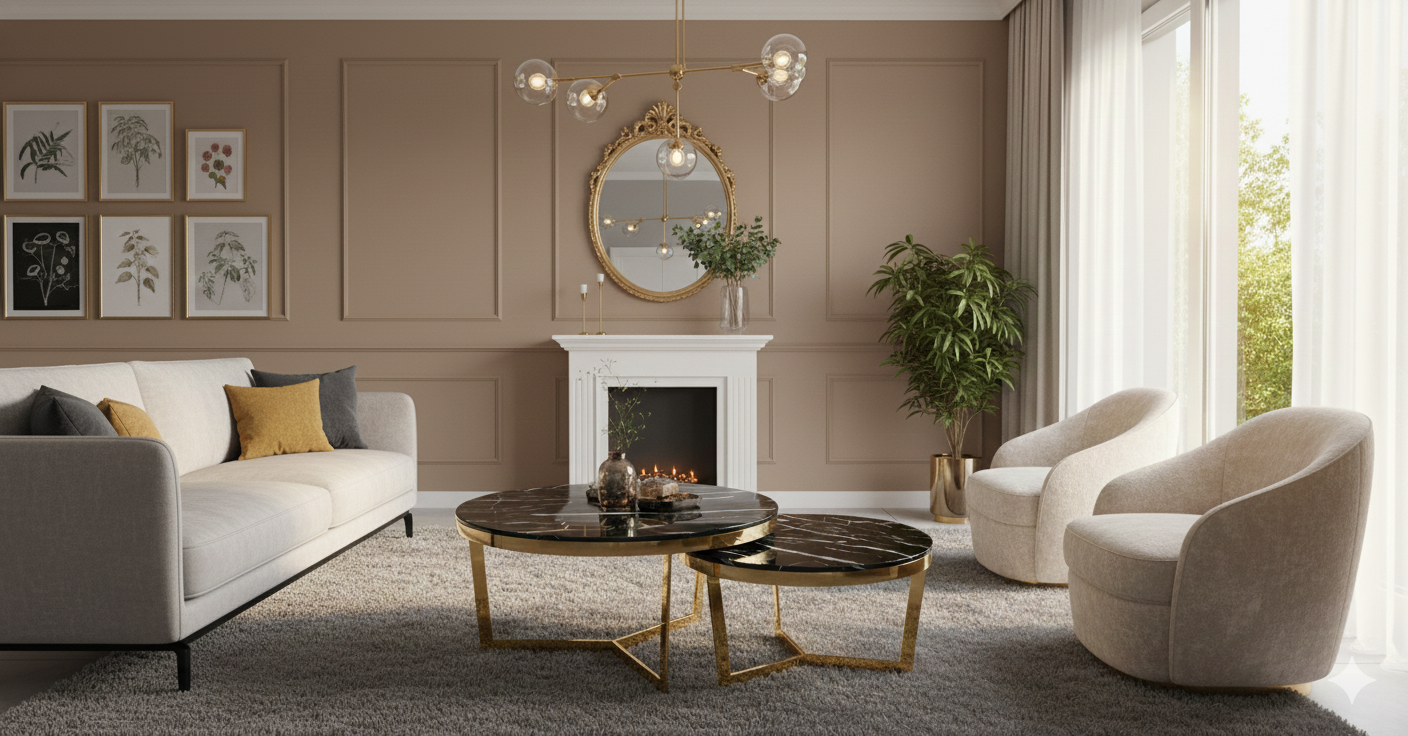 Modern Center Table Set with Golden Frame - Stylish Coffee Tables for Home & Office | Metal Furniture