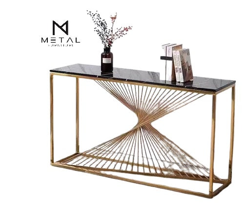 Curve Rode Based Console Table Luxury Look Marble Texture Top