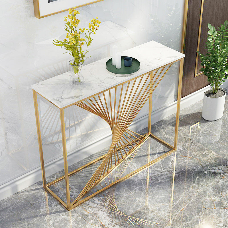 Curve Rode Based Console Table Luxury Look Marble Texture Top