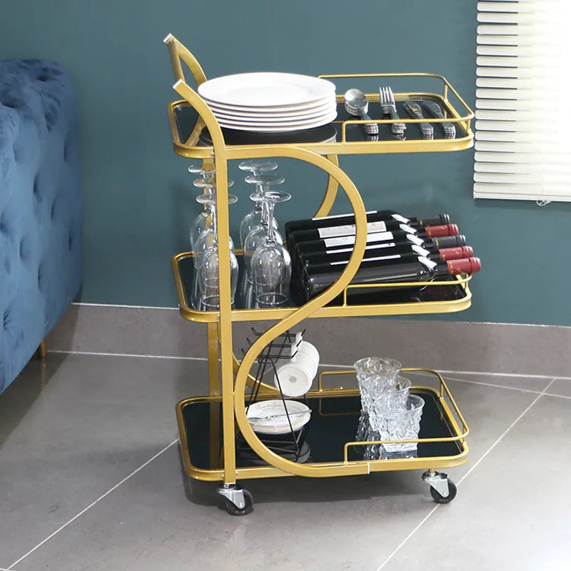 3-Tier S Shape Tea Trolley Kitchen Trolley For Household - Metal Furniture