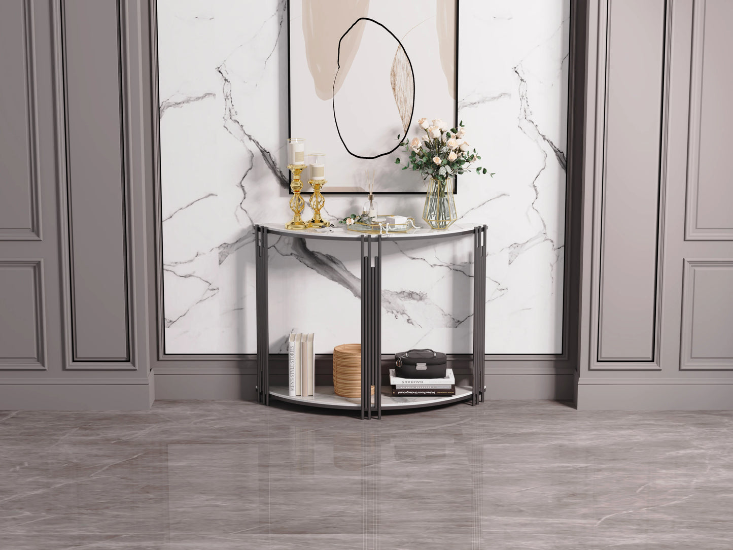 C4 Half Moon Console Table Hallway Furniture for Entrance