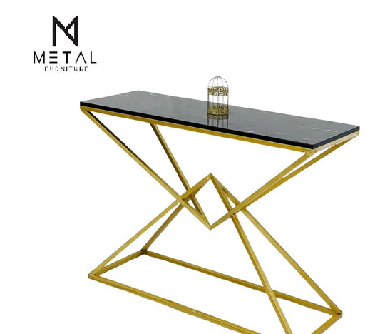Diamond Console Table Luxury Style Gold Paint Finish