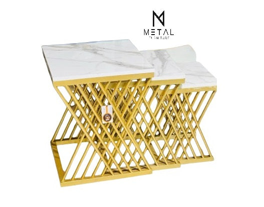 3pc Marble Nesting Table Set – Metal Furniture