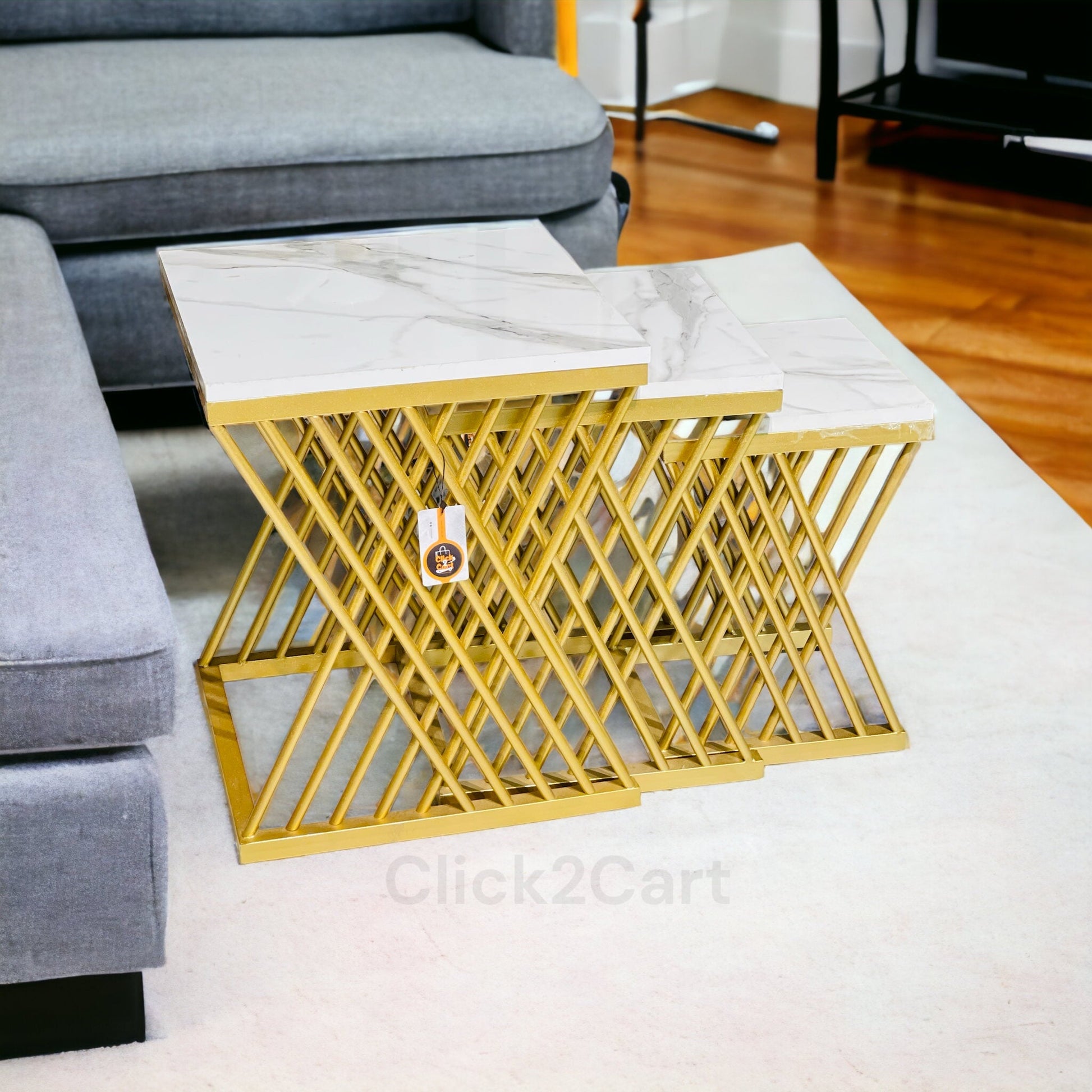 3pc Marble Nesting Table Set – Metal Furniture