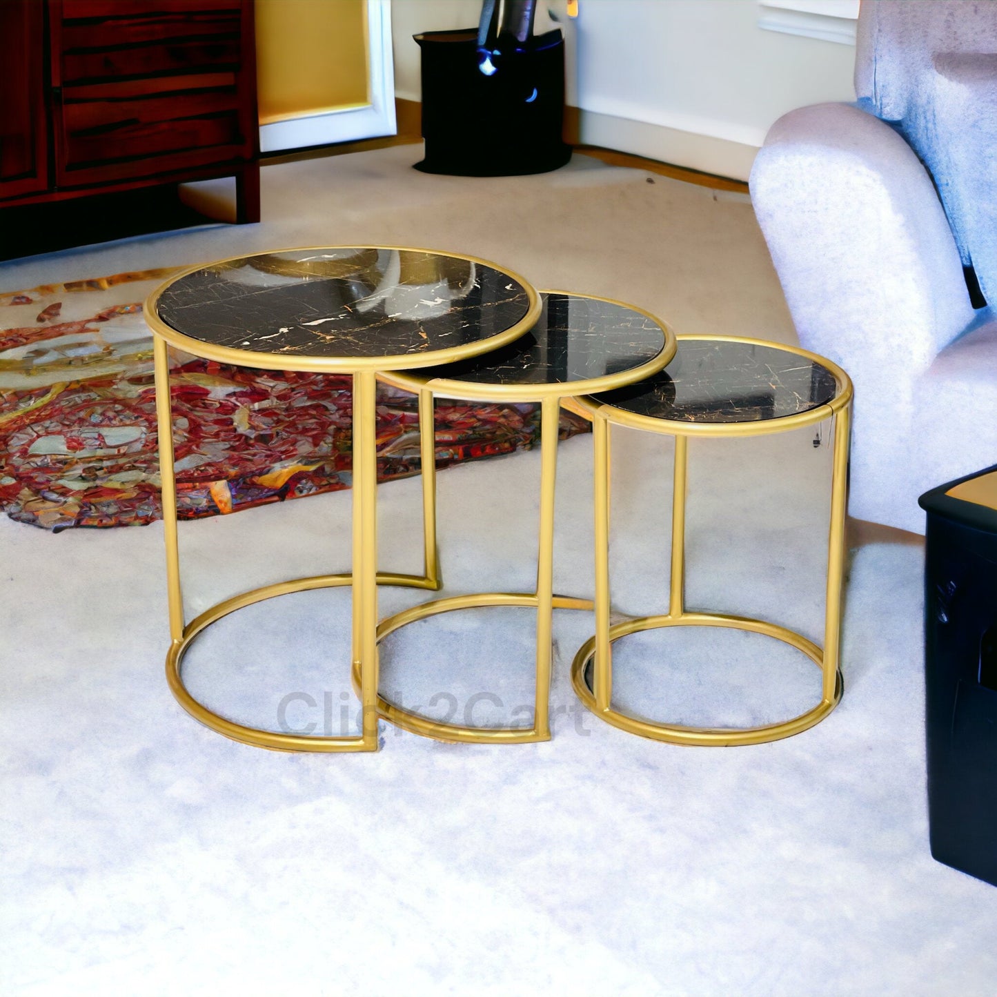 Round 3pc Nesting Table Set – Metal Furniture