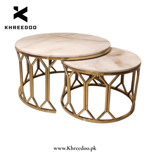 Metal Furniture premium golden round center table set with sleek design, perfect for modern living room decor.