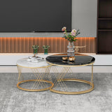 2 Pieces Round Center Table Marble Texture Top Living Room Table