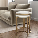2 Pieces Round Half Circle Shape Nesting Table Set Living Room Furniture