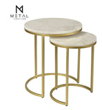 2 Pieces Round Half Circle Shape Nesting Table Set Living Room Furniture