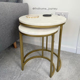 2 Pieces Round Half Circle Shape Nesting Table Set Living Room Furniture