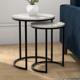 2 Pieces Round Half Circle Shape Nesting Table Set Living Room Furniture