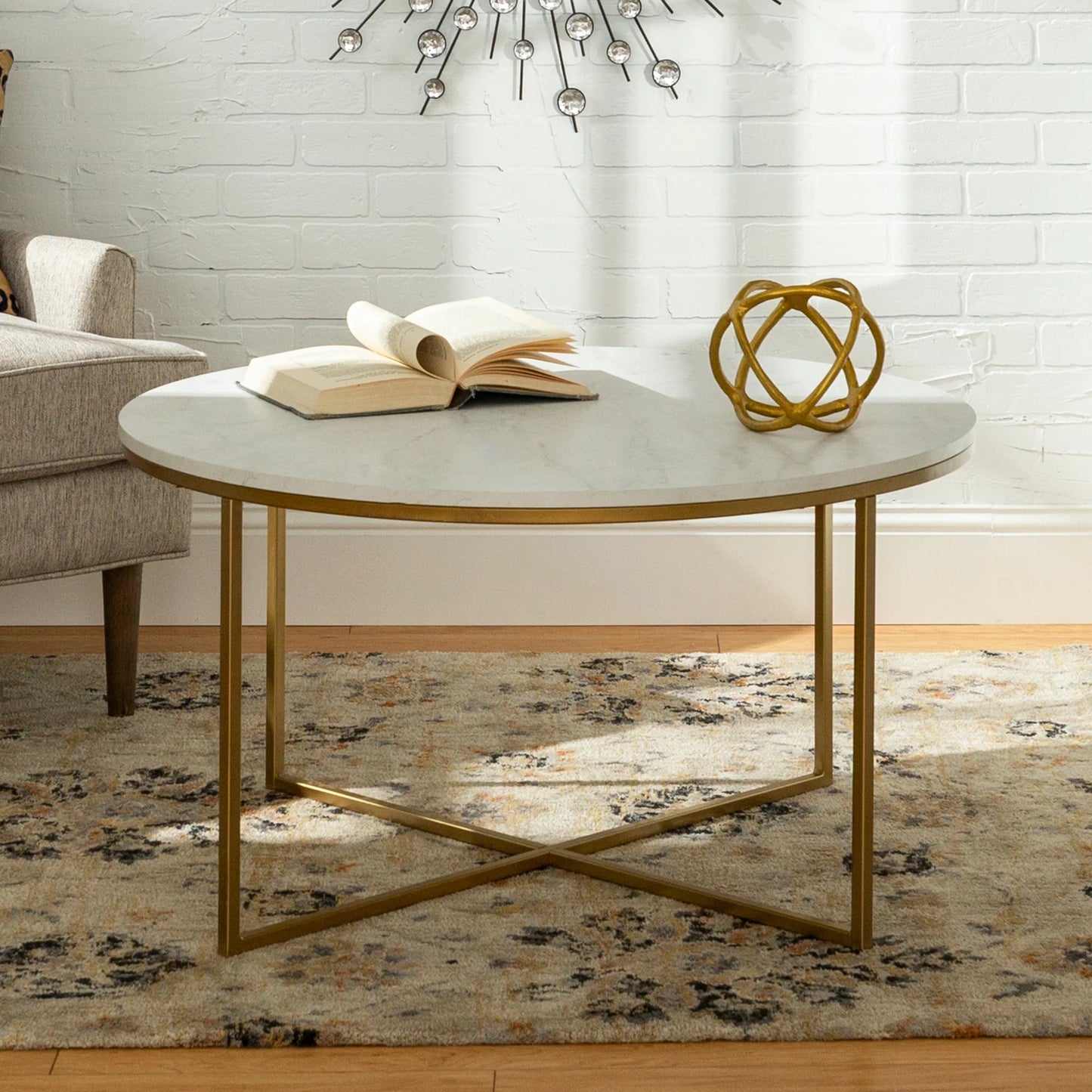 X Based Round Center Table 30" Diameter Luxury Look Style