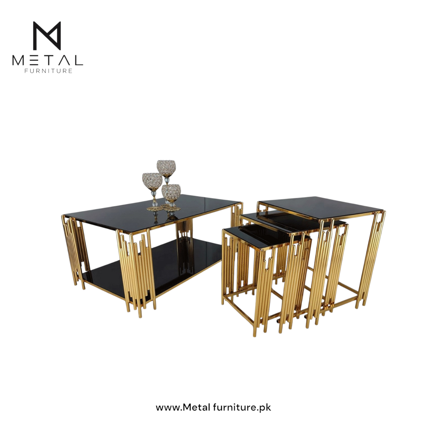 Center + nesting table ( set of 3 ) Metal frame wooden marble texture top