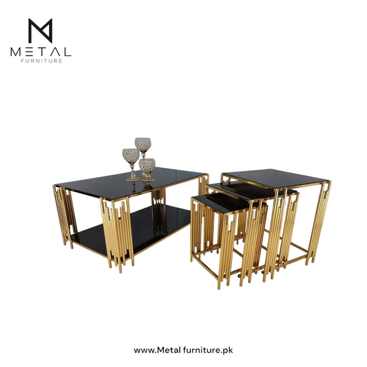 Center + nesting table ( set of 3 ) Metal frame wooden marble texture top