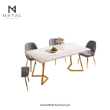 Dream Dining – Rectangular White Kitchen & Dining Table with Gold Metal Base