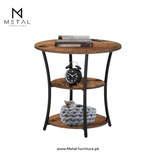 Round Side Table with 3-Tier Storage