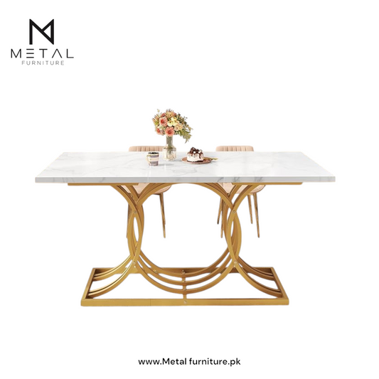Dining Room Table for 4-6 People Modern Rectangle Kitchen Table with White Marble texture Table top and Gold Leg for Home Dining Room Kitchen Apartment