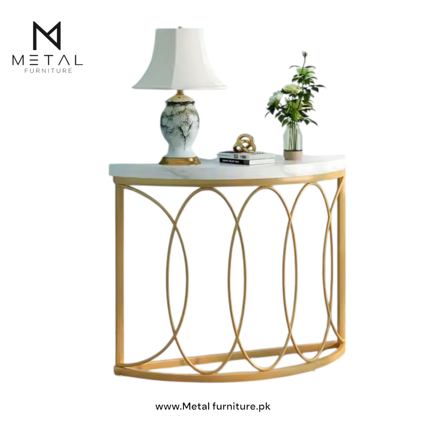 Beautiful White top Gold Frame Console Table  Half Moon Sofa Entryway Desk for Living Room Antique Display