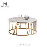 Luxury Center Table  White Marble texture top  with Gold metal Base for Living Room