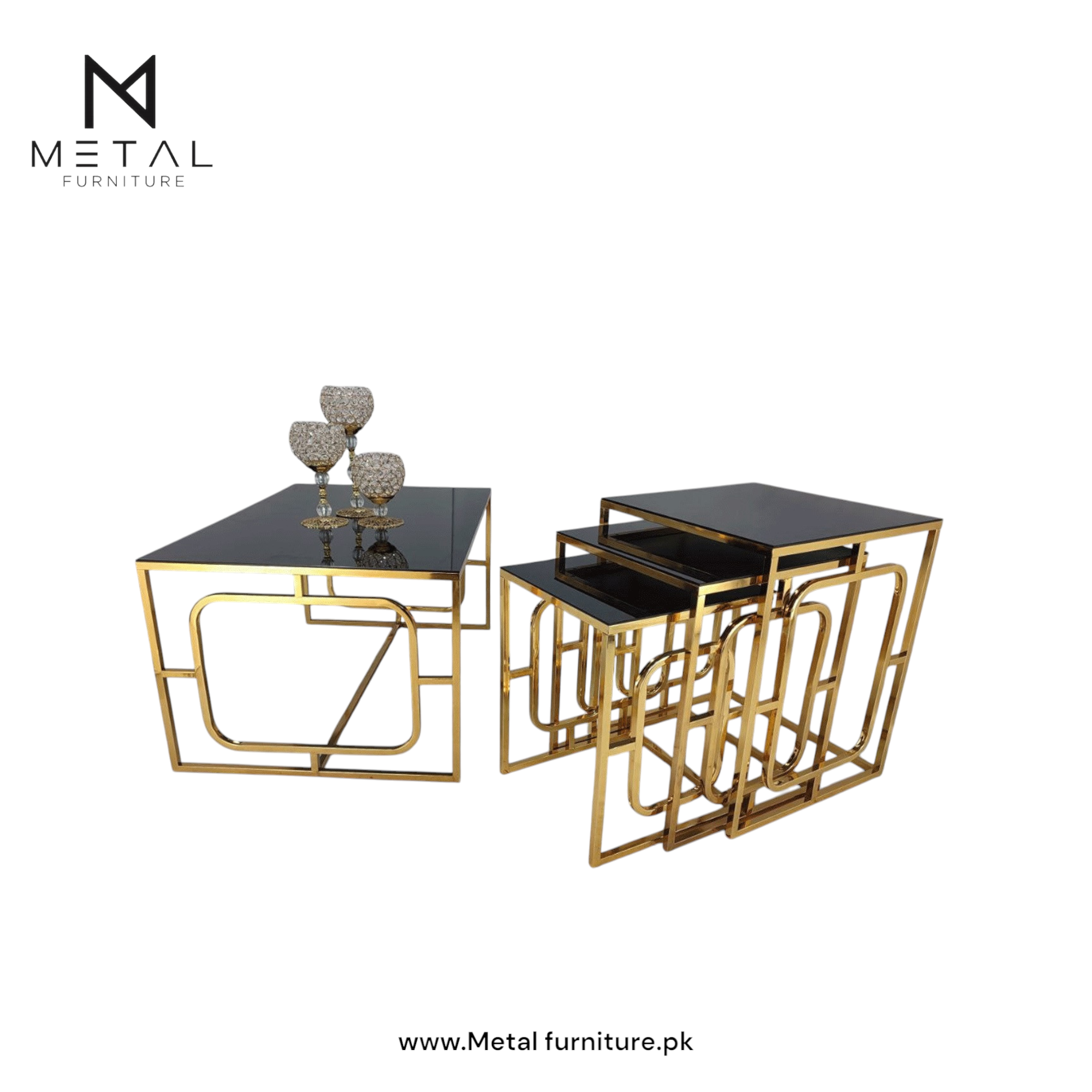 Metal Square Center Table with Nesting Tables – Set of 4 – Metal Furniture