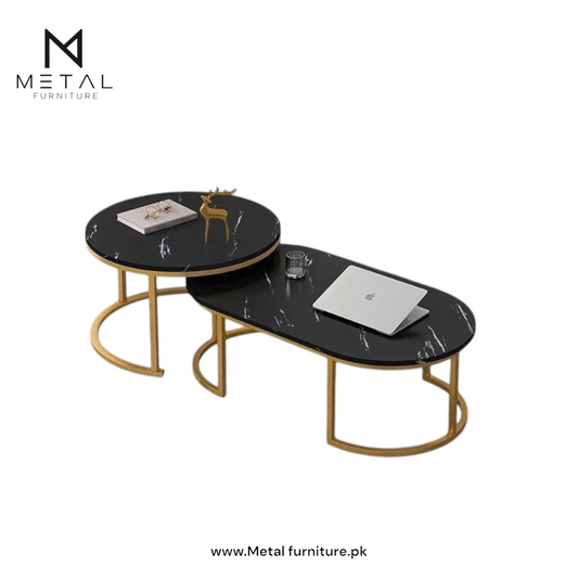 Oval Marble Texture Wooden Center Table